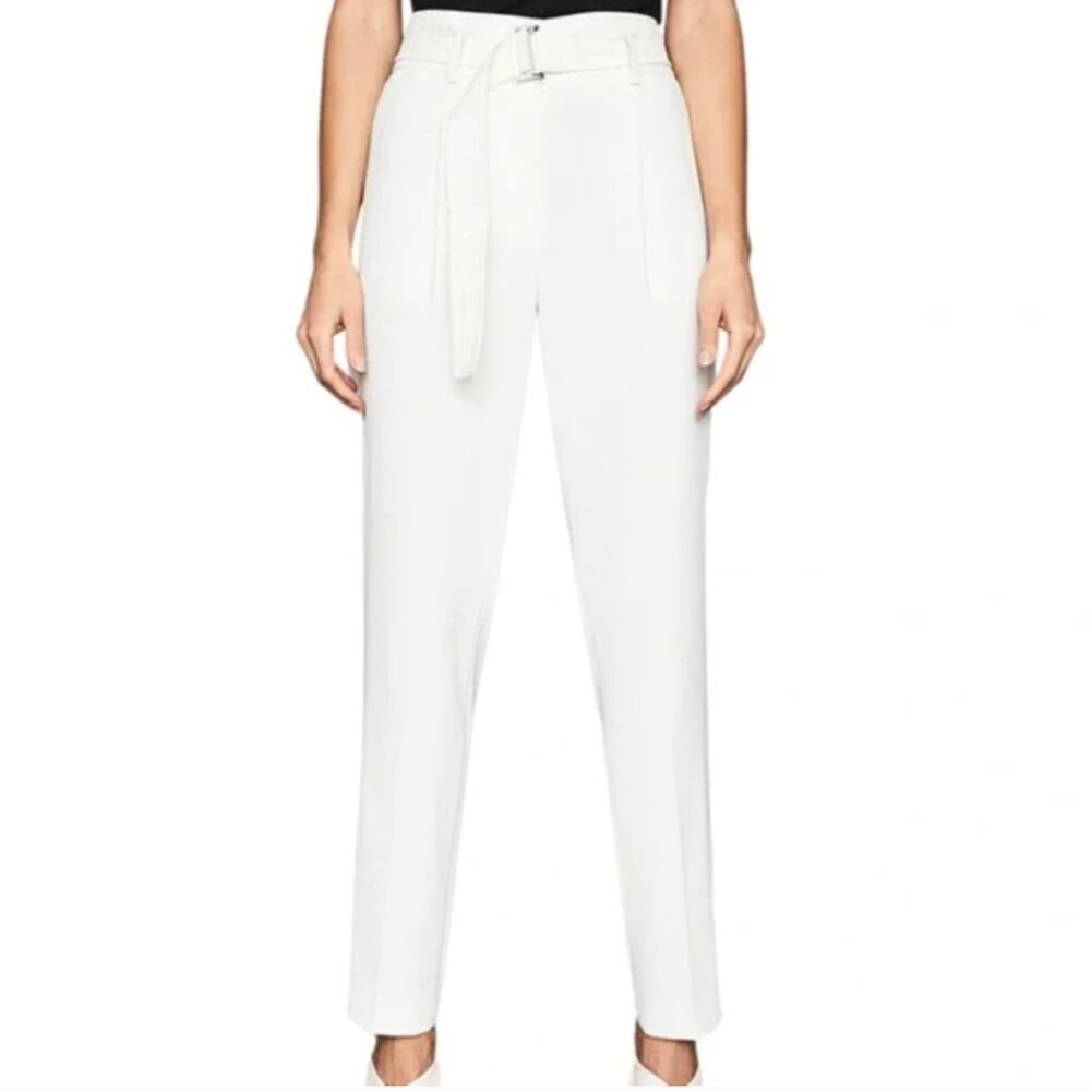 New REISS Mia Belted Tailored Trousers in White Size 8 US / 12 UK